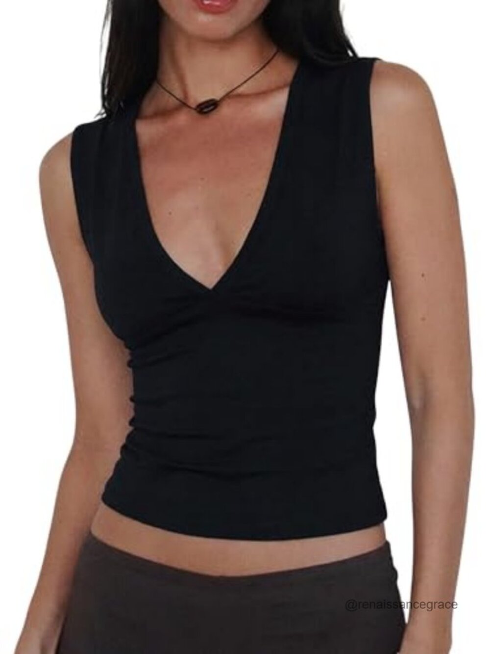 Sleeveless V-Neck Crop Top Stretchy Rayon Spandex Tank Top Summer Going Out